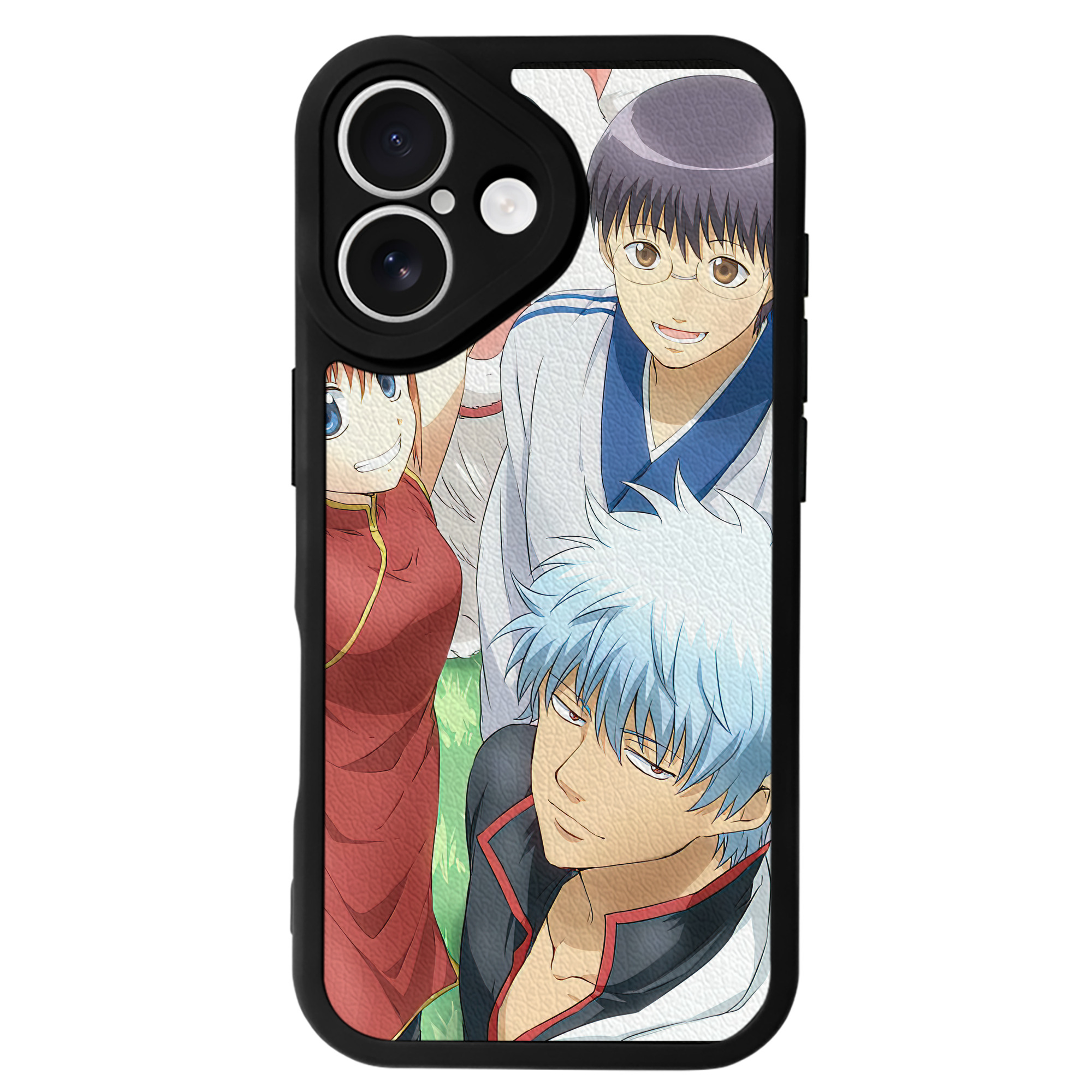 （画像用） ぎんたま 坂田銀時（さかたぎんとき） 神楽 志村新八（しむら しんぱち） GINTAMA Sakata Gintoki Kagura Shimura Shinpachi 【iPhone 16シリーズ対応】シリコンスマホケース（レザー調） 材質：シリコン